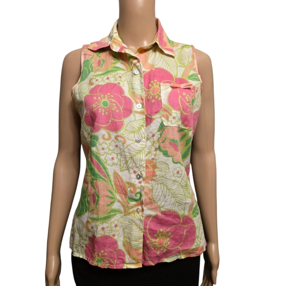 Richard Malcolm Tops - Richard Malcolm Linen Tropical Button Up Sleeveless Top Size S